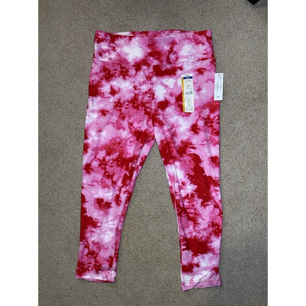 Terra & Sky High Rise Capri Leggings Pink Red Tie Dye 0X (14W)